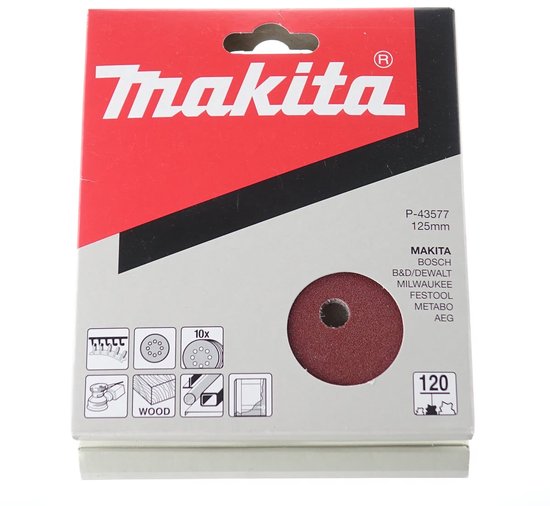 Makita schuurschijf set van 10 - P-43577 - 125 mm korrel K120 - Rood