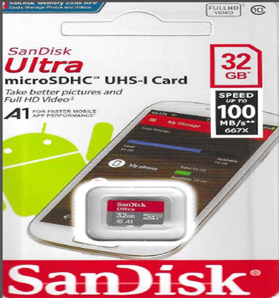 SanDisk Ultra Micro SDHC - UHS1 A1 met adapter - 32 GB