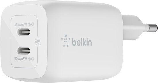 Belkin Boost-Up Charge Pro adapter - 2-poorts USB-C 65W - Wit
