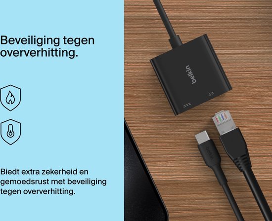Belkin Connect adapter - USB-C naar ethernet en oplader - 100W 1000 Mbit/s