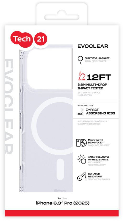 Tech21 Evo Clear iPhone 17 Pro hoesje - MagSafe 3,6 meter valbestendig - Transparant