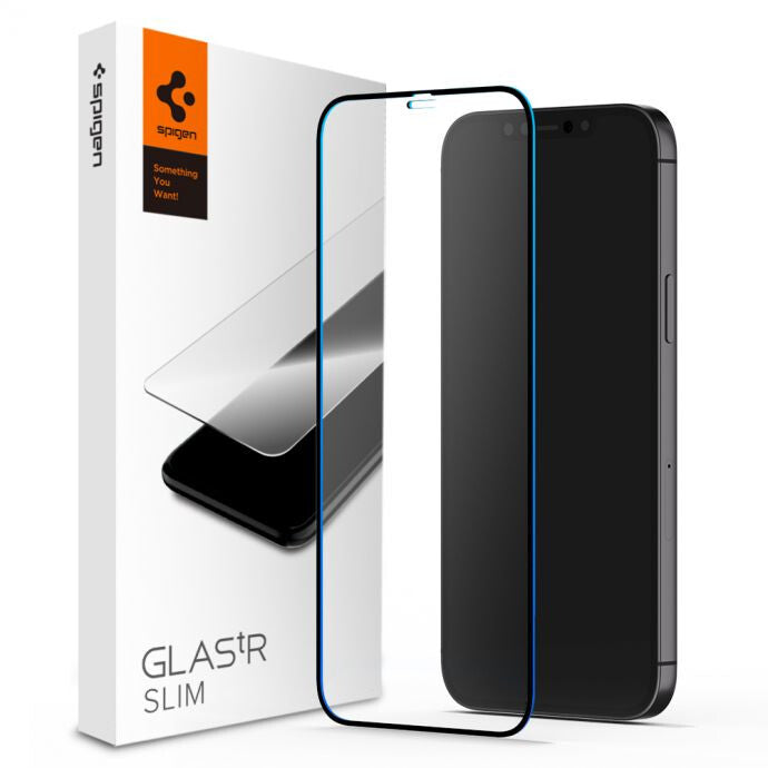 Spigen FC Black HD Glass Screen Protector for iPhone 12 and 12 Pro - Black Edge