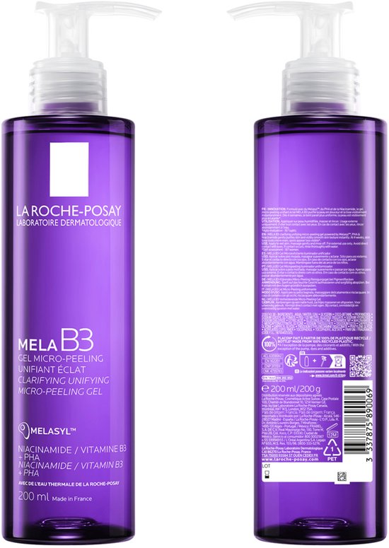 La Roche-Posay Mela B3 micro-peeling gel reiniger - tegen pigmentvlekken - met Melasyl en niacinamide - gevoelige huid - 200 ml