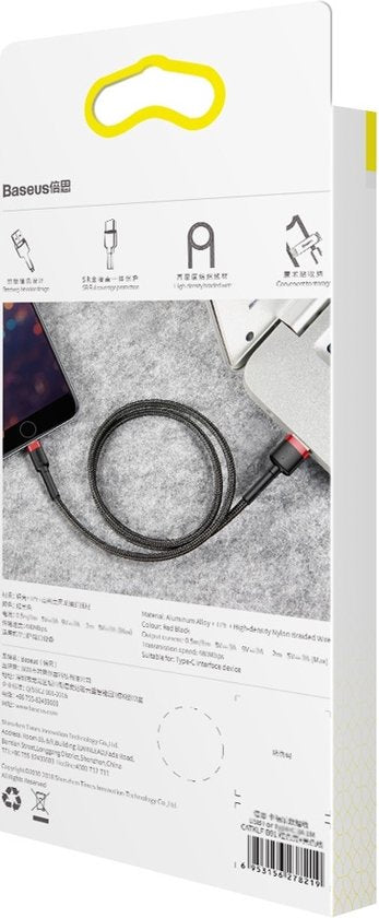 Baseus - Universele USB naar Lightning kabel - Geschikt voor o.a. Apple/iPhone en andere apparaten - 1 Meter - 2.5A - Zwart/Rood