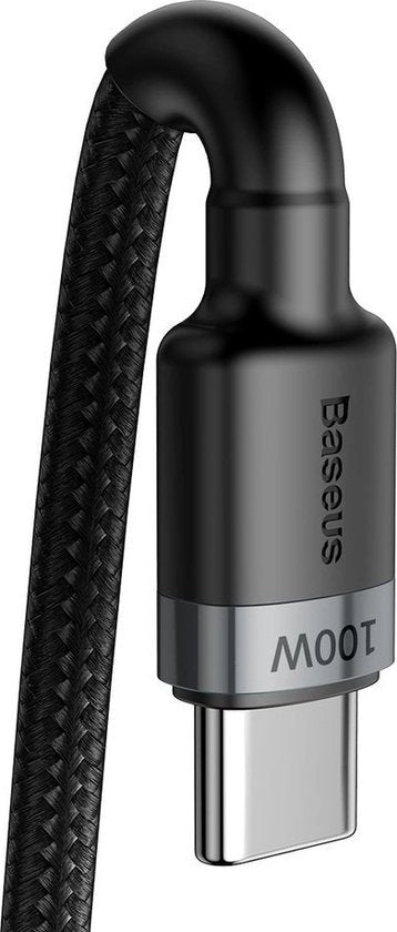 Baseus Cafule USB C Kabel naar USB C 2 meter zwart grijs - 5A - 100W - PD2.0 Power Delivery - QC3.0 Quick Charge - gewoven - velcro bandje