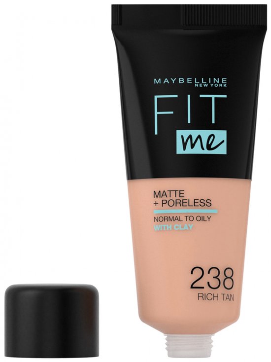 Maybelline New York Fit Me Matte + Poreless foundation - medium dekkend matte finish - normale tot vette huid - 30 ml - 238 Rich Tan