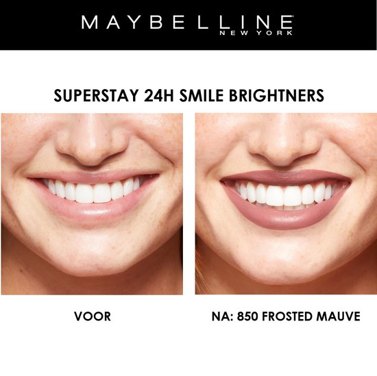 Maybelline SuperStay 24H Smile Brighters lippenstift - 850 Frosted Mauve - langhoudend - Roze
