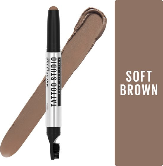 Maybelline New York Tattoo Brow Lift Stick wenkbrauwpotlood - met stylingborstel - 02 Soft Brown - Bruin