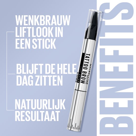 Maybelline New York Tattoo Brow Lift Stick wenkbrauwpotlood - met stylingborstel - 02 Soft Brown - Bruin