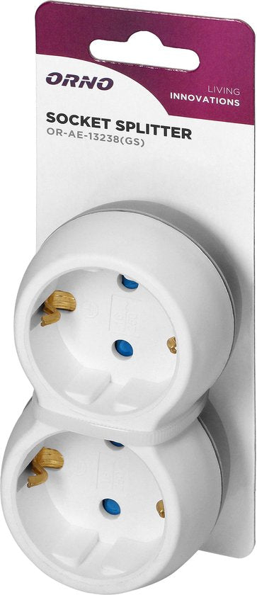 Orno doorvoerstekker - 2 stopcontacten max 3680 watt - Wit