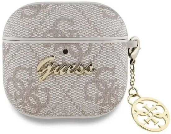 Guess AirPods 4 hoesje - eco-leder en PC met charm - Roze