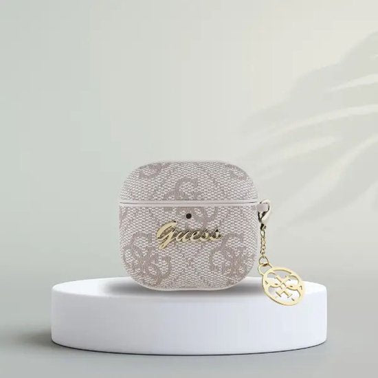 Guess AirPods 4 hoesje - eco-leder en PC met charm - Roze