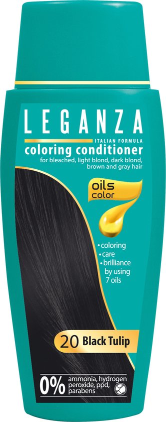 Leganza haarverf - Zwart Black Tulip - semi-permanente kleurspoeling zonder ammoniak - coloring conditioner met 7 oliën - 150 ml