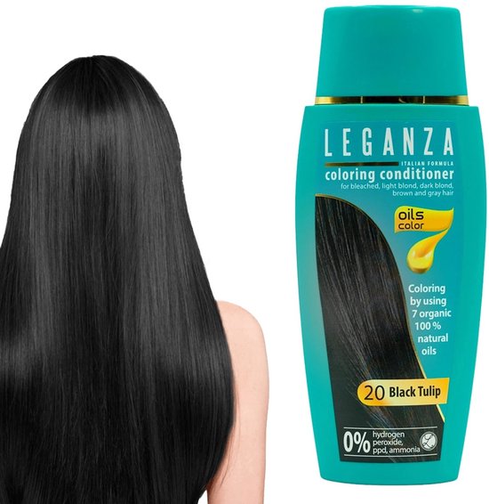Leganza haarverf - Zwart Black Tulip - semi-permanente kleurspoeling zonder ammoniak - coloring conditioner met 7 oliën - 150 ml