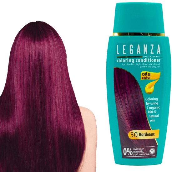 Leganza haarverf - Rood Bordeaux - semi-permanente kleurspoeling zonder ammoniak - coloring conditioner met 7 oliën - 150 ml