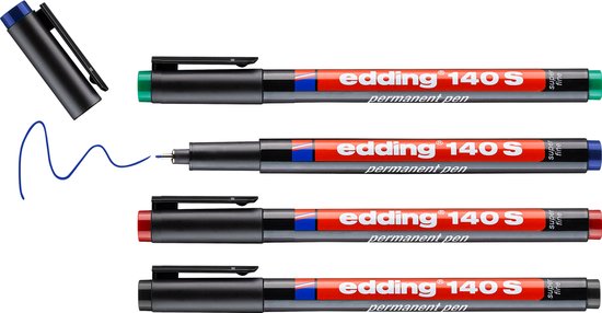 edding 140 S permanente pen set van 4 - ronde punt 0,3 mm - veegvast watervast - Multi-coloured