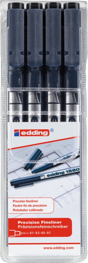 Edding 1880 Drawliner fineliner set van 4 - 0,1/0,3/0,5/0,7 mm