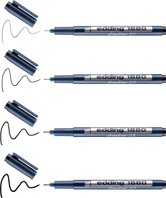 Edding 1880 Drawliner fineliner set van 4 - 0,1/0,3/0,5/0,7 mm