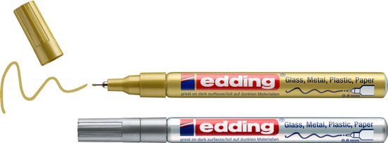 Edding 780 lakmarker set van 2 - ronde punt 0,8 mm - permanent watervast - Goud - Zilver