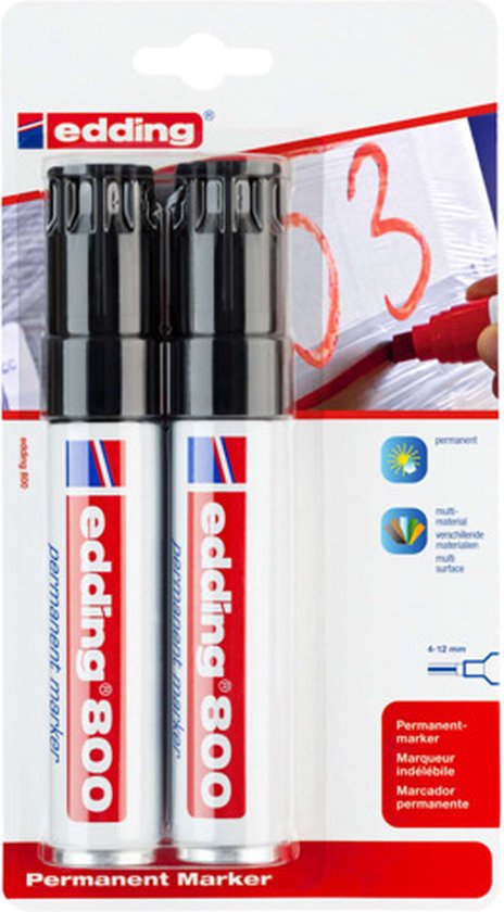 Edding 800 permanent marker set van 2 - beitel punt 4-12 mm - zwart