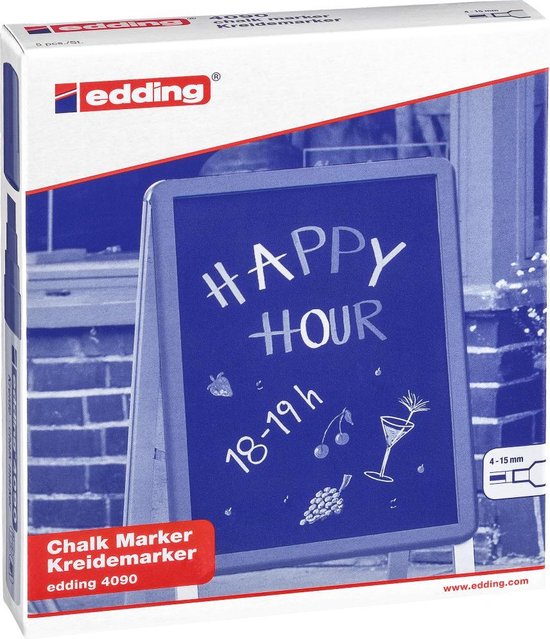 Edding 4090 krijtmarker set van 5 - beitelvormige punt 4-15 mm - afwasbaar - diverse kleuren