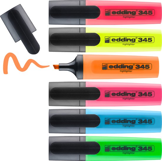 Edding 345 tekstmarker set van 6 - beitelpunt 2-5 mm - Geel