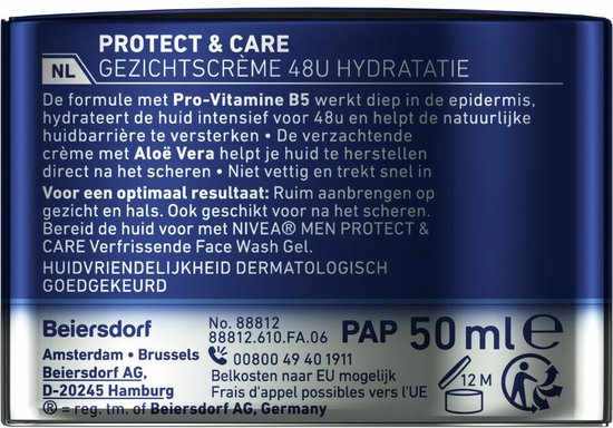 Nivea Men day cream - Protect & Care hydrating - aloe vera and vitamin B5 - normal and dry skin - 50 ml