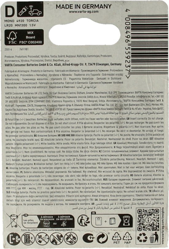 Varta Longlife Power batterijen - D alkaline high energy - 2 stuks