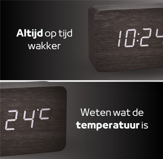 TFA Dostmann wekker - zendergestuurd hout - Donkerbruin