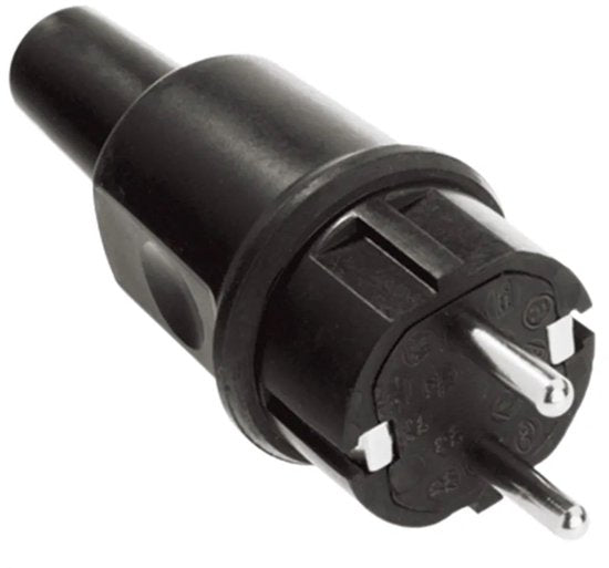 Bachmann stroomstekker - CEE 7/4 geaard recht rubber IP44 - Zwart