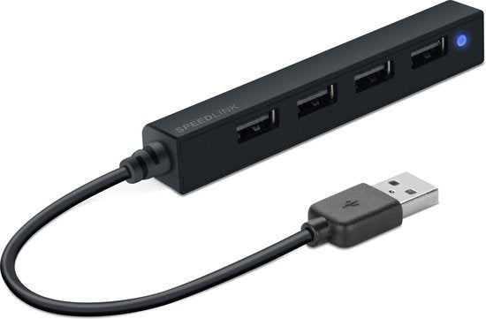 Speedlink Snappy Slim USB hub - USB-A naar 4x USB 2.0 - compact - Zwart