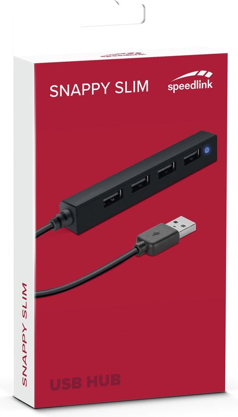 Speedlink Snappy Slim USB hub - USB-A naar 4x USB 2.0 - compact - Zwart