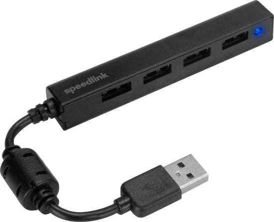 Speedlink Snappy Slim USB hub - USB-A naar 4x USB 2.0 - compact - Zwart