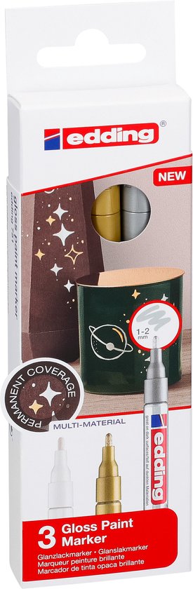 Edding 751/3S lakmarker set van 3 - metallic assorti - 1-2 mm - Wit/goud/zilver