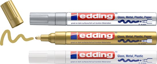 edding 750 lakmarker set van 3 - metallic 2-4 mm - Wit goud en zilver