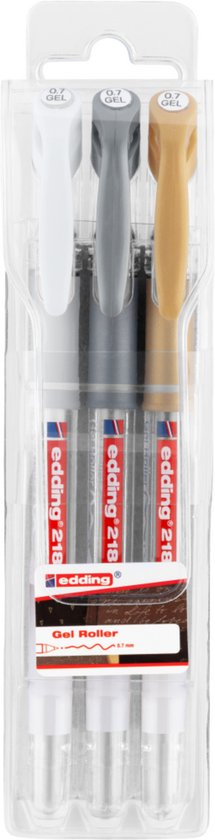 Edding 2185 gelroller set van 3 - 0,7 mm punt - waterbasis - Wit Goud Zilver