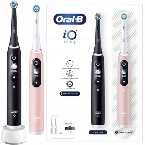 Oral-B iO Series 6 elektrische tandenborstel duo - AI display 5 poetsmodi - Black Pink