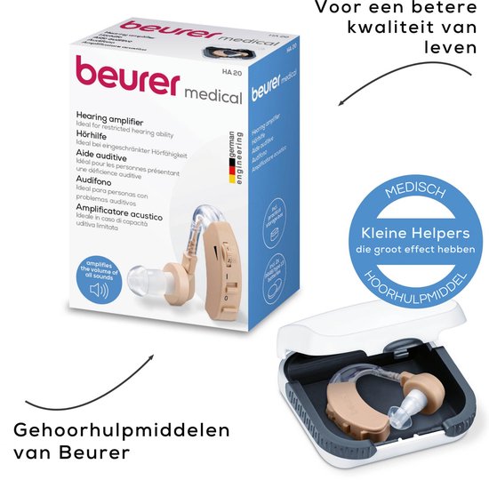 Beurer HA 20 Single hoortoestel - RIC gehoorversterker - 200-5000 Hz - incl. 2 batterijen en opbergbox