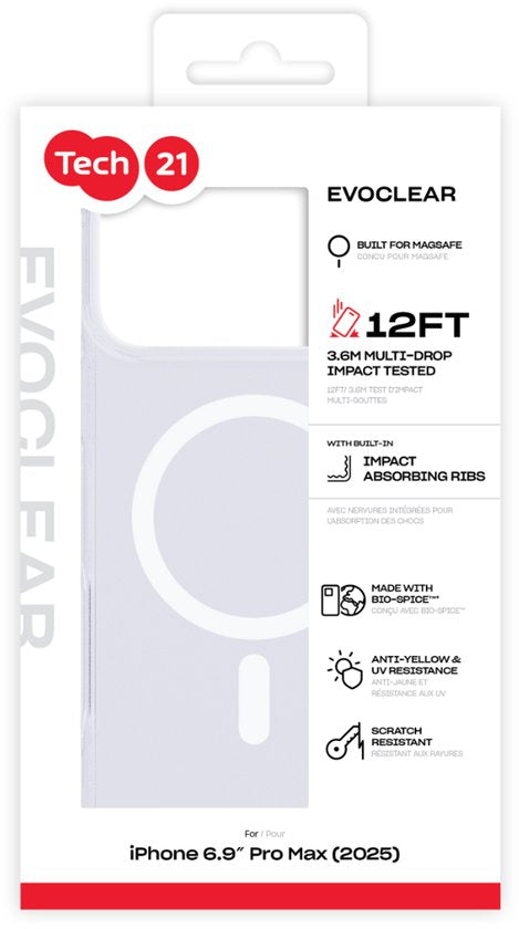 Tech21 Evo Clear iPhone 17 Pro Max hoesje - MagSafe - schokbestendig 3,6m - Transparant