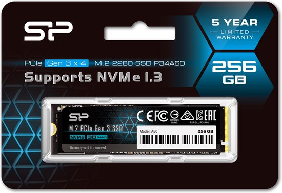 Silicon Power P34A60 interne SSD - PCIe Gen3x4 NVMe M.2 2280 - 256 GB