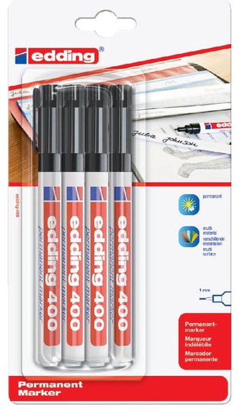 Edding 400 permanent marker set of 4 - round nib 1 mm - Black