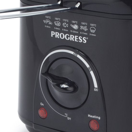 Progress EK2969PBLKVDE mini friteuse - compact 1 liter - verwijderbare antiaanbakmand - instelbare temperatuurregeling - 950 watt