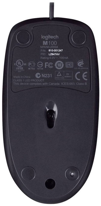 Logitech M100 muis - bedraad USB PC laptop - Grijs