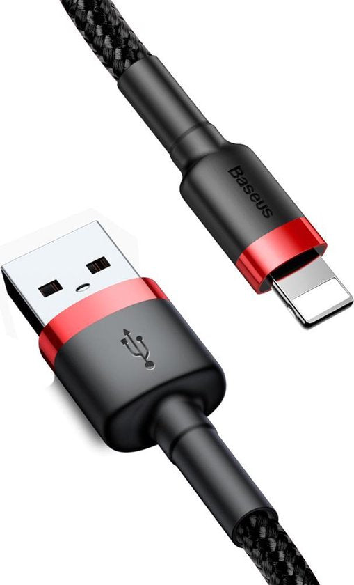 Baseus - Universele USB naar Lightning kabel - Geschikt voor o.a. Apple/iPhone en andere apparaten - 1 Meter - 2.5A - Zwart/Rood