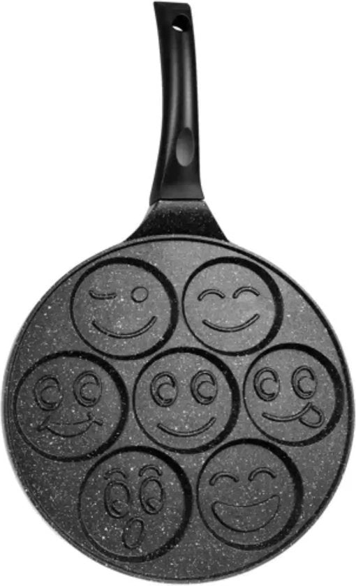 Ruhhy Frying Pan - Pancakes/Eggs - 7 Smile Molds - Non-Stick Coating - 26 cm - Black