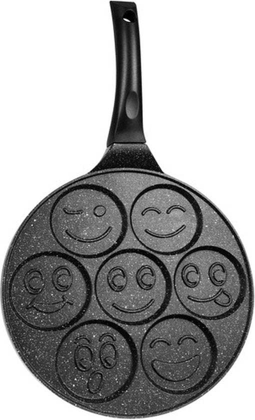 Ruhhy Frying Pan - Pancakes/Eggs - 7 Smile Molds - Non-Stick Coating - 26 cm - Black