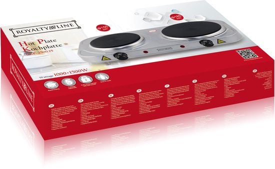 Royalty Line DKP2500 elektrische kookplaat - 2 pits 1000W + 1500W - RVS