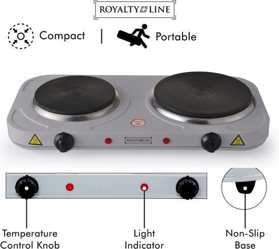 Royalty Line DKP2500 elektrische kookplaat - 2 pits 1000W + 1500W - RVS