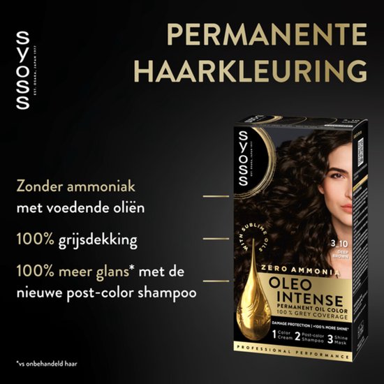 Syoss Oleo Intense haarverf - 3-10 intense bruin - permanent en ammoniakvrij - 100% grijsdekking