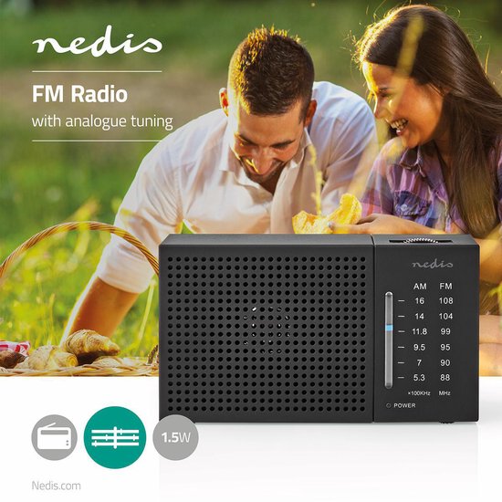 Nedis noodradio - draagbare zakradio op batterijen - AM/FM - Zwart